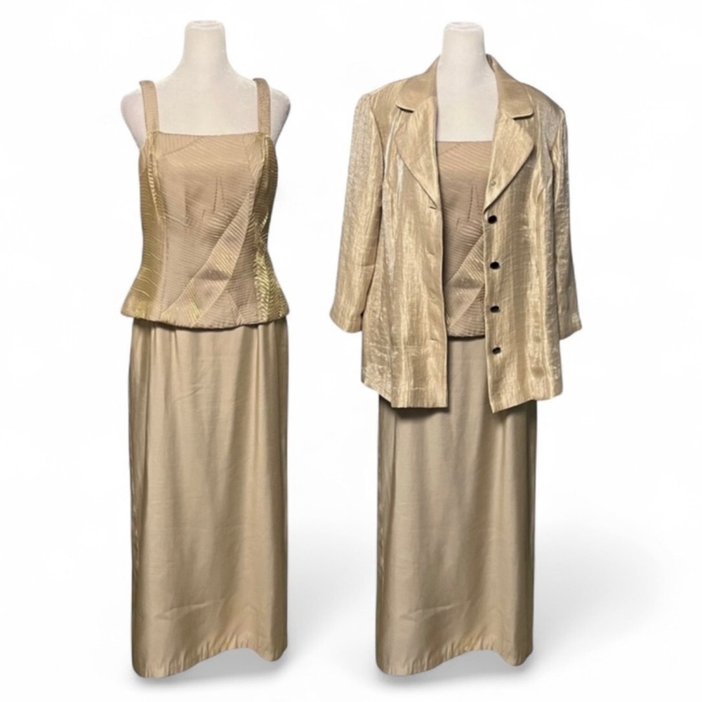 Alex Evenings Gold 2 Piece Dress Jacket Set Size 8